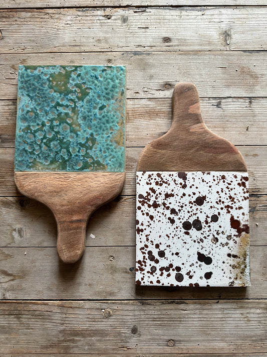 "Mar i Lluna" Dos tablas de cerámica en color azules y marrones.