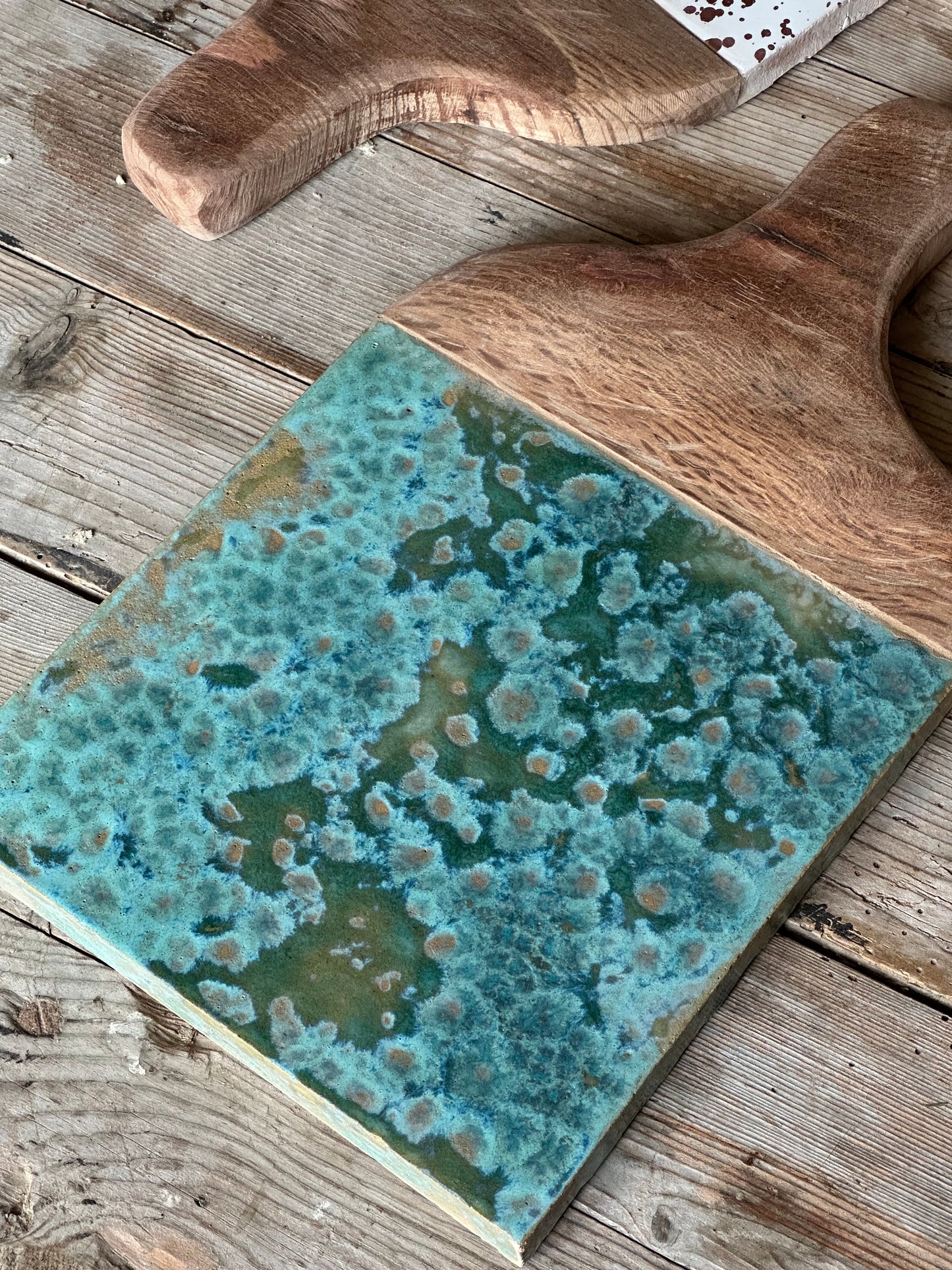 "Mar i Lluna" Dos tablas de cerámica en color azules y marrones.